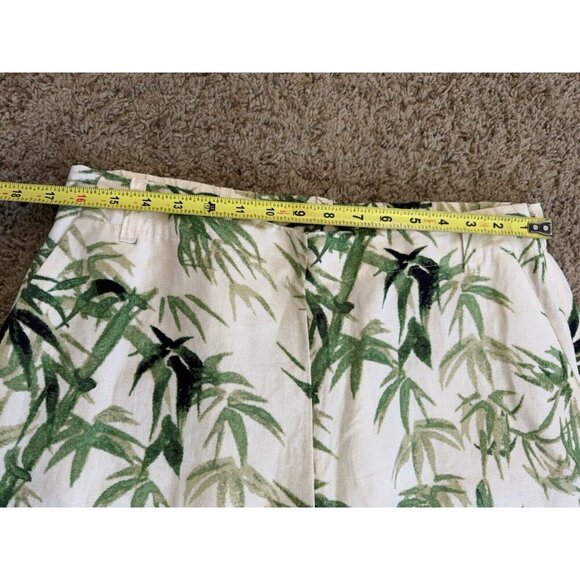 JJILL Pants Green Cream Linen Blend Wide Leg Capri Crop Tropical Vacation MEDIUM - Picture 11 of 11